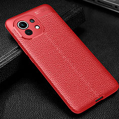 Xiaomi Mi 11 5G用シリコンケース ソフトタッチラバー レザー柄 カバー H02 Xiaomi レッド