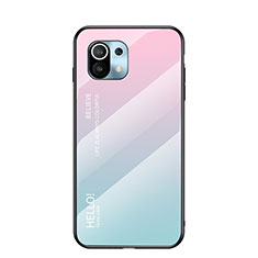 Xiaomi Mi 11 5G用ハイブリットバンパーケース プラスチック 鏡面 虹 グラデーション 勾配色 カバー H02 Xiaomi ピンク