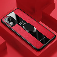 Xiaomi Mi 11X Pro 5G用シリコンケース ソフトタッチラバー レザー柄 アンド指輪 マグネット式 PB1 Xiaomi レッド