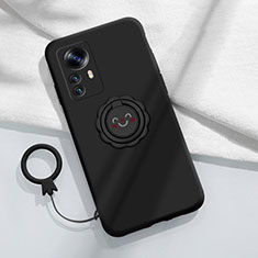 Xiaomi Mi 12 5G用極薄ソフトケース シリコンケース 耐衝撃 全面保護 アンド指輪 マグネット式 バンパー A03 Xiaomi ブラック