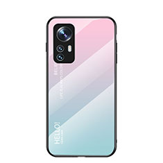 Xiaomi Mi 12 5G用ハイブリットバンパーケース プラスチック 鏡面 虹 グラデーション 勾配色 カバー M02 Xiaomi ピンク