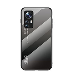 Xiaomi Mi 12 Pro 5G用ハイブリットバンパーケース プラスチック 鏡面 虹 グラデーション 勾配色 カバー M02 Xiaomi グレー