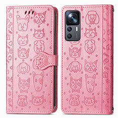Xiaomi Mi 12T 5G用手帳型 レザーケース スタンド パターン カバー S03D Xiaomi ピンク