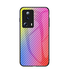 Xiaomi Mi 13 Lite 5G用ハイブリットバンパーケース プラスチック 鏡面 虹 グラデーション 勾配色 カバー LS2 Xiaomi ピンク