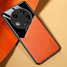 Xiaomi Mi 13 Ultra 5G用シリコンケース ソフトタッチラバー レザー柄 アンドマグネット式 Xiaomi オレンジ