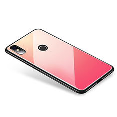 Xiaomi Mi 8用ハイブリットバンパーケース プラスチック 鏡面 虹 グラデーション 勾配色 カバー Xiaomi ローズレッド
