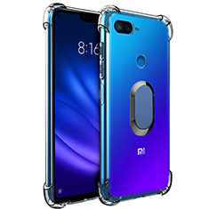 Xiaomi Mi 8 Lite用極薄ソフトケース シリコンケース 耐衝撃 全面保護 クリア透明 アンド指輪 マグネット式 S01 Xiaomi ネイビー