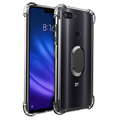 Xiaomi Mi 8 Lite用極薄ソフトケース シリコンケース 耐衝撃 全面保護 クリア透明 アンド指輪 マグネット式 S01 Xiaomi ブラック