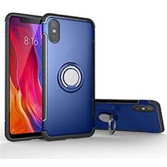 Xiaomi Mi 8 Pro Global Version用ハイブリットバンパーケース プラスチック アンド指輪 マグネット式 Xiaomi ネイビー