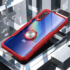 Xiaomi Mi 9 Lite用360度 フルカバーハイブリットバンパーケース クリア透明 プラスチック 鏡面 アンド指輪 マグネット式 Xiaomi レッド