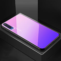 Xiaomi Mi 9 Lite用ハイブリットバンパーケース プラスチック 鏡面 虹 グラデーション 勾配色 カバー Xiaomi ピンク