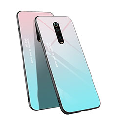 Xiaomi Mi 9T用ハイブリットバンパーケース プラスチック 鏡面 虹 グラデーション 勾配色 カバー H01 Xiaomi シアン