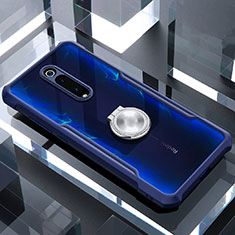 Xiaomi Mi 9T用360度 フルカバーハイブリットバンパーケース クリア透明 プラスチック 鏡面 アンド指輪 マグネット式 Xiaomi ネイビー