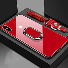 Xiaomi Mi A2用ハイブリットバンパーケース プラスチック 鏡面 カバー アンド指輪 マグネット式 Xiaomi レッド