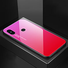 Xiaomi Mi A2用ハイブリットバンパーケース プラスチック 鏡面 虹 グラデーション 勾配色 カバー M01 Xiaomi ローズレッド