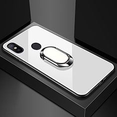 Xiaomi Mi Max 3用ハイブリットバンパーケース プラスチック 鏡面 カバー アンド指輪 マグネット式 Xiaomi ホワイト