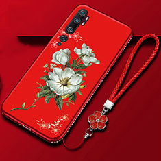 Xiaomi Mi Note 10用シリコンケース ソフトタッチラバー 花 カバー S01 Xiaomi レッド