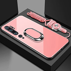 Xiaomi Mi Note 10用ハイブリットバンパーケース プラスチック 鏡面 カバー アンド指輪 マグネット式 T01 Xiaomi ピンク