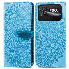 Xiaomi Poco C40用手帳型 レザーケース スタンド パターン カバー S04D Xiaomi ネイビー