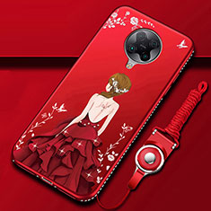 Xiaomi Poco F2 Pro用シリコンケース ソフトタッチラバー バタフライ ドレスガール ドレス少女 カバー Xiaomi レッド