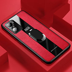 Xiaomi Poco F3 5G用シリコンケース ソフトタッチラバー レザー柄 アンド指輪 マグネット式 PB1 Xiaomi レッド