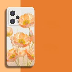 Xiaomi Poco F5 5G用シリコンケース ソフトタッチラバー 花 Xiaomi オレンジ