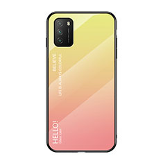 Xiaomi Poco M3用ハイブリットバンパーケース プラスチック 鏡面 虹 グラデーション 勾配色 カバー LS1 Xiaomi イエロー