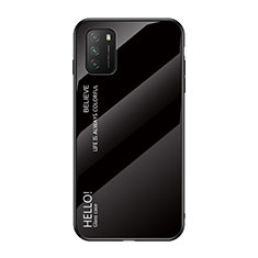 Xiaomi Poco M3用ハイブリットバンパーケース プラスチック 鏡面 虹 グラデーション 勾配色 カバー LS1 Xiaomi ブラック