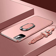Xiaomi POCO M3 Pro 5G用ケース 高級感 手触り良い メタル兼プラスチック バンパー アンド指輪 Xiaomi ローズゴールド