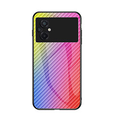 Xiaomi Poco M5 4G用ハイブリットバンパーケース プラスチック 鏡面 虹 グラデーション 勾配色 カバー LS2 Xiaomi ピンク
