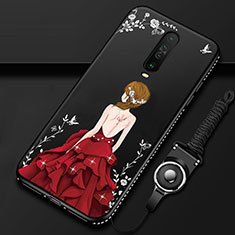 Xiaomi Poco X2用シリコンケース ソフトタッチラバー バタフライ ドレスガール ドレス少女 カバー Xiaomi レッド・ブラック