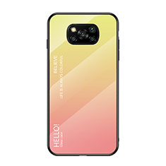 Xiaomi Poco X3用ハイブリットバンパーケース プラスチック 鏡面 虹 グラデーション 勾配色 カバー Xiaomi イエロー