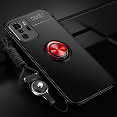 Xiaomi Poco X3 GT 5G用極薄ソフトケース シリコンケース 耐衝撃 全面保護 アンド指輪 マグネット式 バンパー SD3 Xiaomi レッド・ブラック