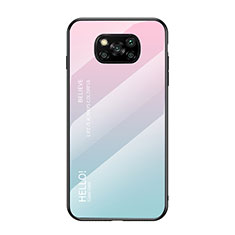 Xiaomi Poco X3 NFC用ハイブリットバンパーケース プラスチック 鏡面 虹 グラデーション 勾配色 カバー Xiaomi ピンク