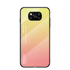 Xiaomi Poco X3 NFC用ハイブリットバンパーケース プラスチック 鏡面 虹 グラデーション 勾配色 カバー LS1 Xiaomi イエロー