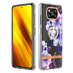 Xiaomi Poco X3 NFC用シリコンケース ソフトタッチラバー バタフライ パターン カバー アンド指輪 Y06B Xiaomi パープル