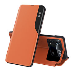 Xiaomi Poco X4 Pro 5G用手帳型 レザーケース スタンド カバー Q02H Xiaomi オレンジ