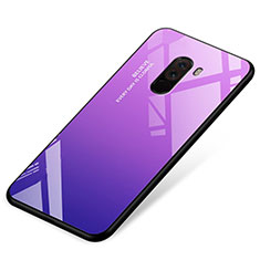 Xiaomi Pocophone F1用ハイブリットバンパーケース プラスチック 鏡面 虹 グラデーション 勾配色 カバー Xiaomi パープル
