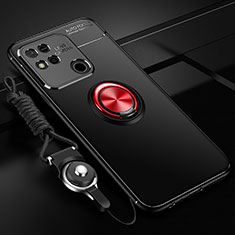Xiaomi Redmi 10A 4G用極薄ソフトケース シリコンケース 耐衝撃 全面保護 アンド指輪 マグネット式 バンパー SD3 Xiaomi レッド・ブラック