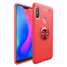 Xiaomi Redmi 6 Pro用極薄ソフトケース シリコンケース 耐衝撃 全面保護 アンド指輪 マグネット式 バンパー Xiaomi レッド