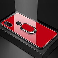 Xiaomi Redmi 6 Pro用ハイブリットバンパーケース プラスチック 鏡面 カバー アンド指輪 マグネット式 A01 Xiaomi レッド