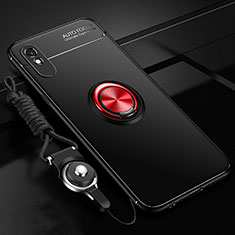 Xiaomi Redmi 9A用極薄ソフトケース シリコンケース 耐衝撃 全面保護 アンド指輪 マグネット式 バンパー T01 Xiaomi レッド・ブラック