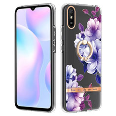 Xiaomi Redmi 9AT用シリコンケース ソフトタッチラバー バタフライ パターン カバー アンド指輪 Y06B Xiaomi パープル