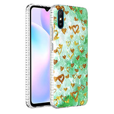 Xiaomi Redmi 9AT用シリコンケース ソフトタッチラバー バタフライ パターン カバー Y04B Xiaomi グリーン