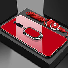 Xiaomi Redmi K20用ハイブリットバンパーケース プラスチック 鏡面 カバー アンド指輪 マグネット式 T01 Xiaomi レッド