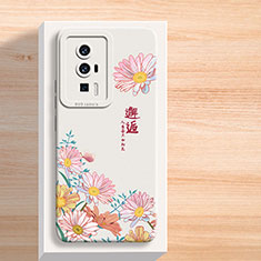 Xiaomi Redmi K60 Pro 5G用シリコンケース ソフトタッチラバー 花 カバー Xiaomi ホワイト