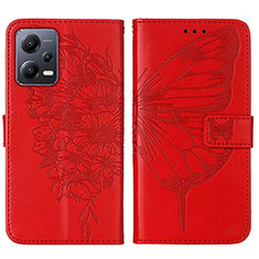 Xiaomi Redmi Note 12 5G用手帳型 レザーケース スタンド バタフライ 蝶 カバー YB2 Xiaomi レッド