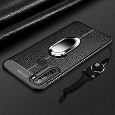 Xiaomi Redmi Note 8T用シリコンケース ソフトタッチラバー レザー柄 アンド指輪 マグネット式 S03 Xiaomi ブラック