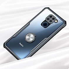 Xiaomi Redmi Note 9用360度 フルカバーハイブリットバンパーケース クリア透明 プラスチック 鏡面 アンド指輪 マグネット式 Xiaomi ブラック