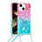 Apple iPhone 15 Plus用シリコンケース ソフトタッチラバー ブリンブリン カバー 携帯ストラップ S01 アップル ピンク
